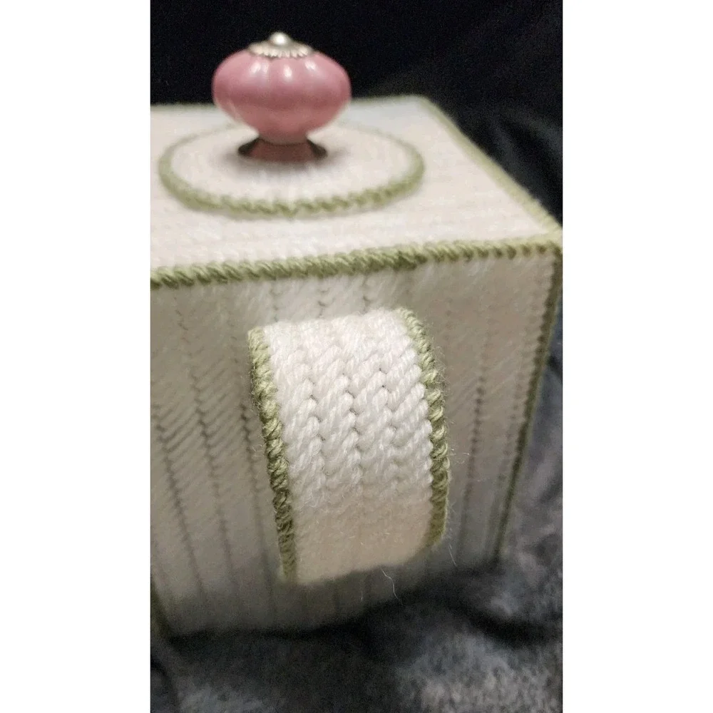 Vintage Handmade Needlepoint Teapot Tissue Box Cover Flower Grannycore Cottageco